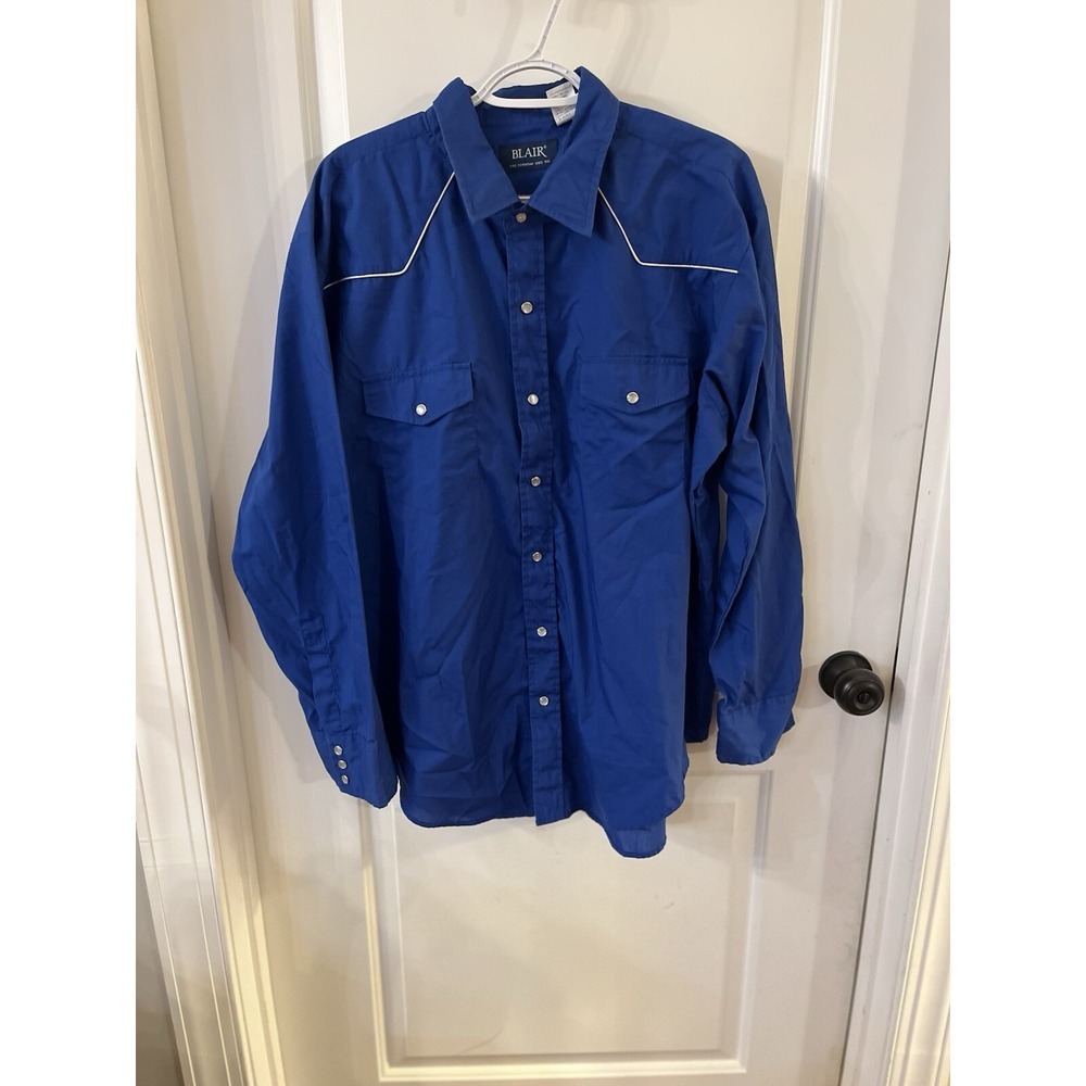 Vintage Mens Blair Western Cowboy Shirt Blue Pearl Snaps XL Rodeo Long‎ Sleeve